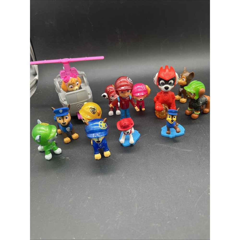 PAW Patrol Mini Toy Figures Lot of 12 + Helicopter Ryder Chase Skye Copycat